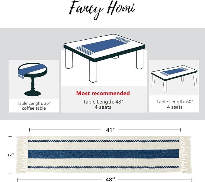 Fancy Homi Dusty Blue Table Runner 48 Inches Long Boho Macrame Table Runner for Home Decor, Farmhouse Table Runners with Tassels for Party Bohemian Rustic Bridal Shower Dining Decor 12x48 Inches