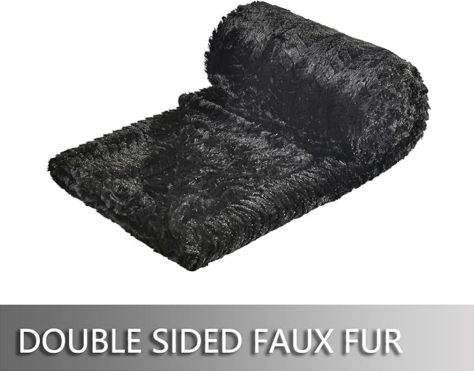 YUSOKI Luxury Faux Fur Throw Blanket(Without Pillows) 2 Layers,3lb,All Ages,Home Decoration, (Black,50" x 63")