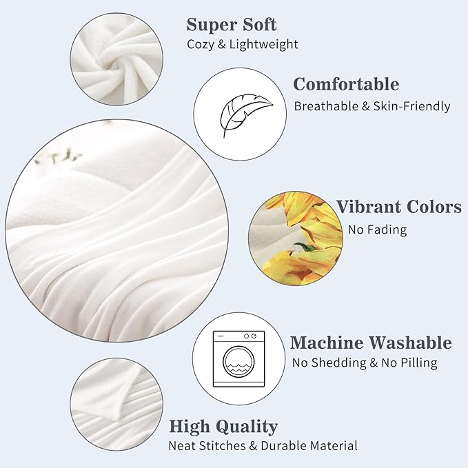 Neatee Living Sunflower Decorative Throw Blanket Twin Size Spring Summer Floral Blanket for Couch Sofa Bed Soft Cozy Fleece Blankets Yellow Flower Home Decoration Blanket Gift for Women 60x80