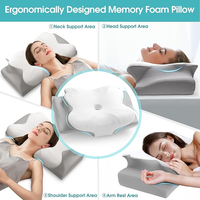 Cervical Pillow for Neck and Shoulder Support, Contour Memory Foam Pillow for Sleeping, Ergonomic Bed Pillow for Side, Back, Stomach Sleepers with Breathable Pillowcase (Queen, Medium)