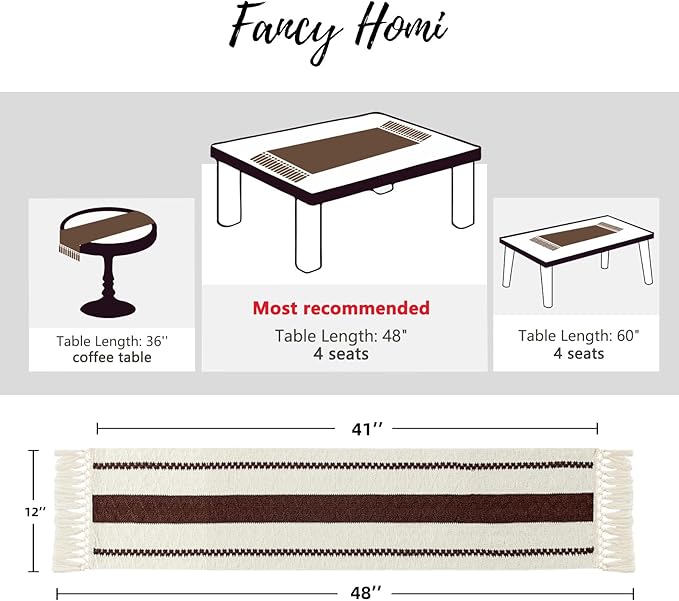 Fancy Homi Brown Table Runner 48 Inches Long Boho Macrame Table Runner for Home Decor, Farmhouse Table Runners with Tassels for Party Bohemian Rustic Bridal Shower Dining Decor 12x48 Inches