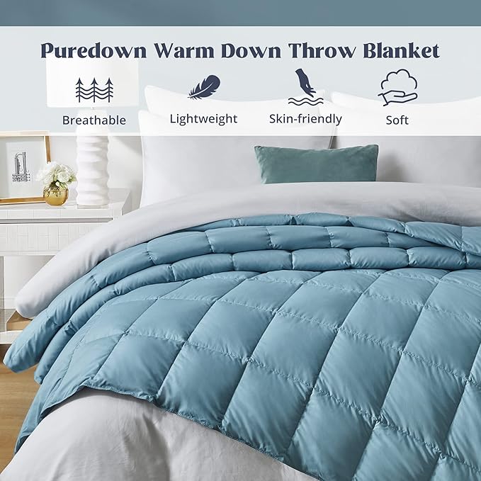 puredown®Lightweight Down Feather Comforter, Thin Down Fiber Bedding All Season Full/Queen Size Soft Cover Ultra Lightweight Down Fiber Duvet Insert (90" x 88")