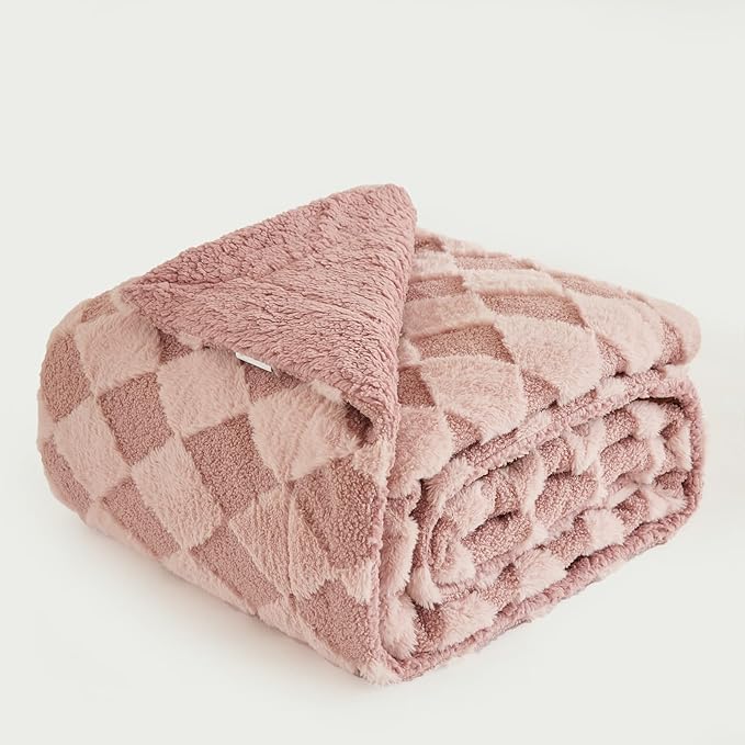 PU MEI Luxury Faux Fur Rabbit Fur Throw Blanket Pink 60"*80",Soft Plush Reversible Sherpa Blankets,Twin Fuzzy Elegant Blanket Thick Throws for Bed,Comfy Bedding Accent Blankets for Sofa Couch Chair
