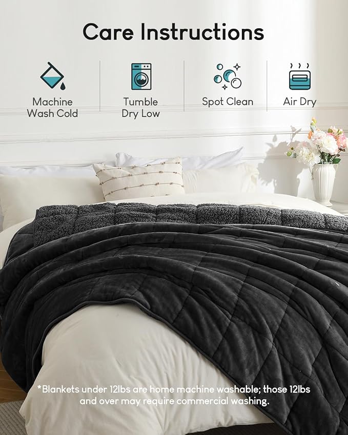 Cottonblue Weighted Blanket 20lbs for Queen Ded - Ultra Soft, Cozy Comfort Sherpa Blanket for Relax and Sleep, Heavy Bed Blankets with Cemaric Beads, 60x80 Inches,Black