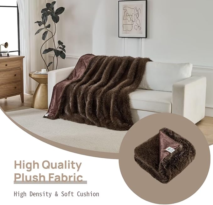 Luxury Fluffy Faux Fur Throw Blanket,Thick Fluffy Fuzzy Cozy Blanket,Plush Blankets for Couch, Sofa, Chair, Bed-Brown,60x80