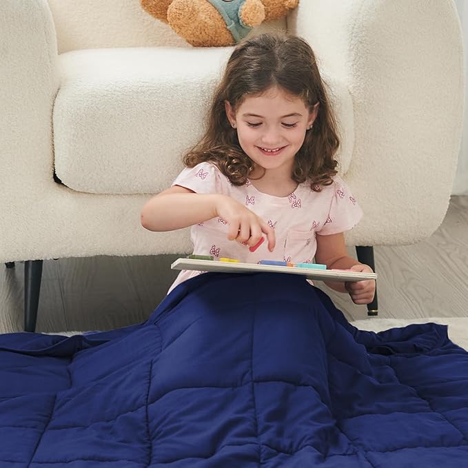 yescool Weighted Blanket (7 lbs, 41" x 60", Blue) Cooling Heavy Blanket for Sleeping Perfect for 60-90 lbs, Breathable Blanket with Premium Glass Bead, Machine Washable