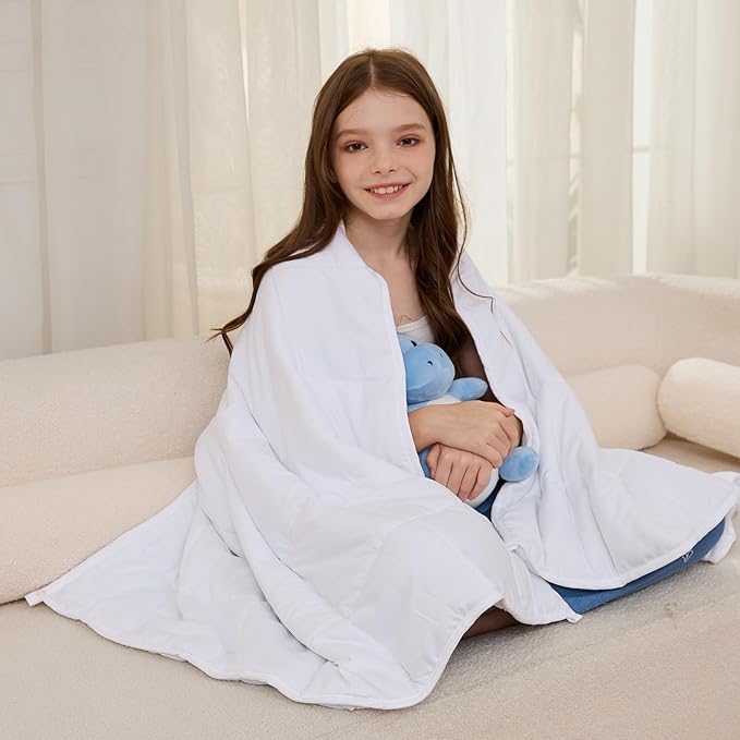 Weighted Blanket 7lbs Twin Size White 41"x60" Weighted Blankets Heavy Blanket are Comfortable and Cozy