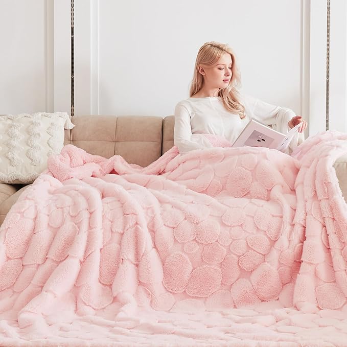 50x70 Inches Ultra-Soft Fuzzy Faux Fur Plush Throw Blanket - Thick, Warm Sherpa for Couch, Sofa, Bedroom, Camping - Decorative Blanket for Cozy Warmth, 680 GSM Cloud Light Pink