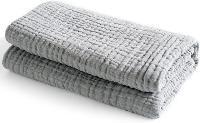 Carriediosa 100% Cotton Muslin Throw Blanket 108" X 90" King Size,4-Layers Summer Gauze Throws for Bed Couch,Soft Lightweight Breathable Linen Blankets Bedspread for Adults All Season,Grey