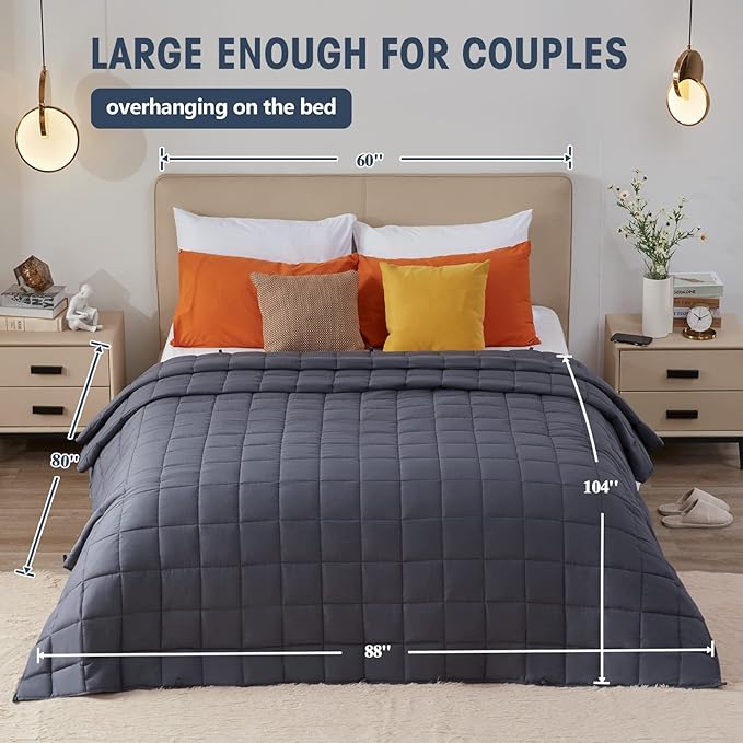 yescool Weighted Blanket for Adults (30 lbs, 88” x 104”, Grey) Cooling Heavy Blanket for Sleeping Perfect for 290-310 lbs, King Size Breathable Blanket with Premium Glass Bead