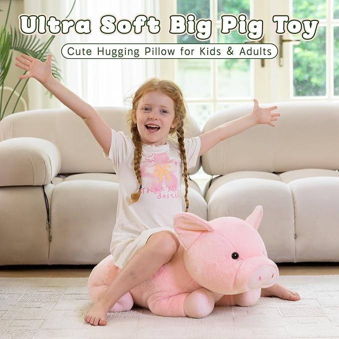 Giant Pink Pig Plush 30inches - Large Farm Stuffed Animal, Ultra Soft Big Pig Toy, Cute Hugging Pillow for Kids & Adults, Valentine Gift, Nursery Decor
