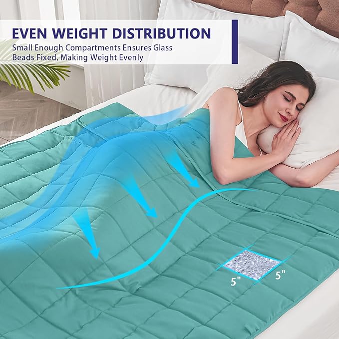 yescool Weighted Blanket for Adults (20 lbs, 60” x 80”, Teal) Cooling Heavy Blanket for Sleeping Perfect for 190-210 lbs, Queen Size Breathable Blanket with Premium Glass Bead, Machine Washable