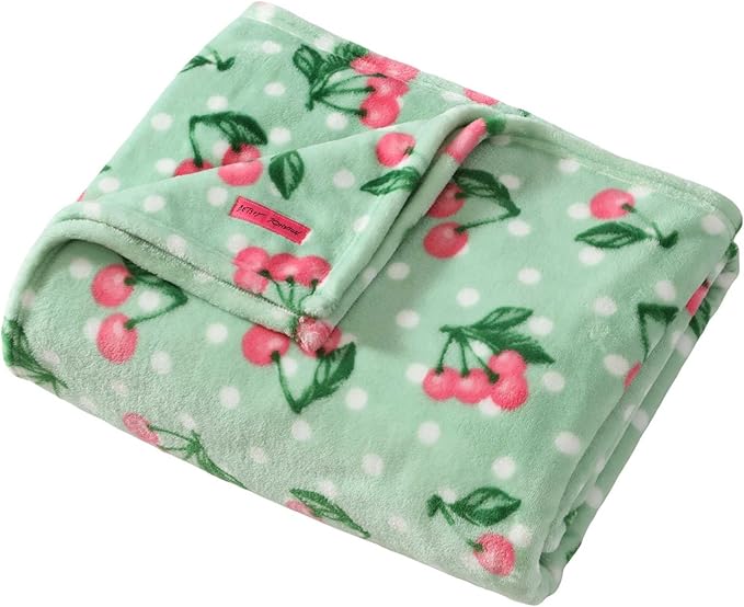 Betsey Johnson - Throw, Ultra-Soft Plush Blanket, Ideal for Couch, Bed, or Lounges (Cherry Dots Green, 50" x 70")