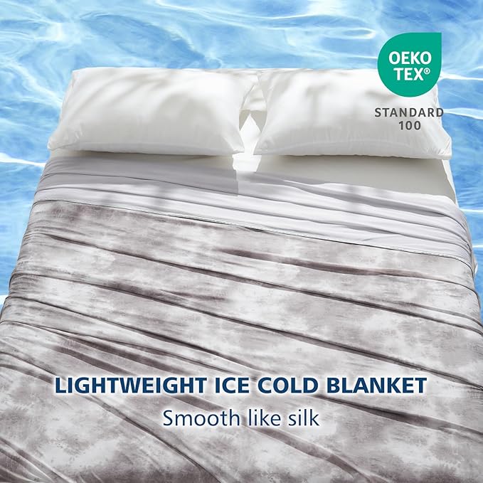 EMME Cooling Blanket Queen Size (90"x90"), Q-Max 0.5 Cooling Blankets for Hot Sleepers, Ice Summer Blanket for Nights Sweats, Grey Lightweight Sheet for Bed