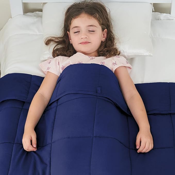 yescool Weighted Blanket (7 lbs, 41" x 60", Blue) Cooling Heavy Blanket for Sleeping Perfect for 60-90 lbs, Breathable Blanket with Premium Glass Bead, Machine Washable