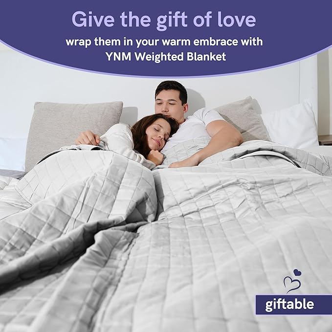 YnM Exclusive 50 lbs Weighted Blanket, Extra Heavy Cotton Bed Blanket for Two Persons, Ideal for Queen or King Bed (88x104 Inches, 50 Pounds, Light Grey)