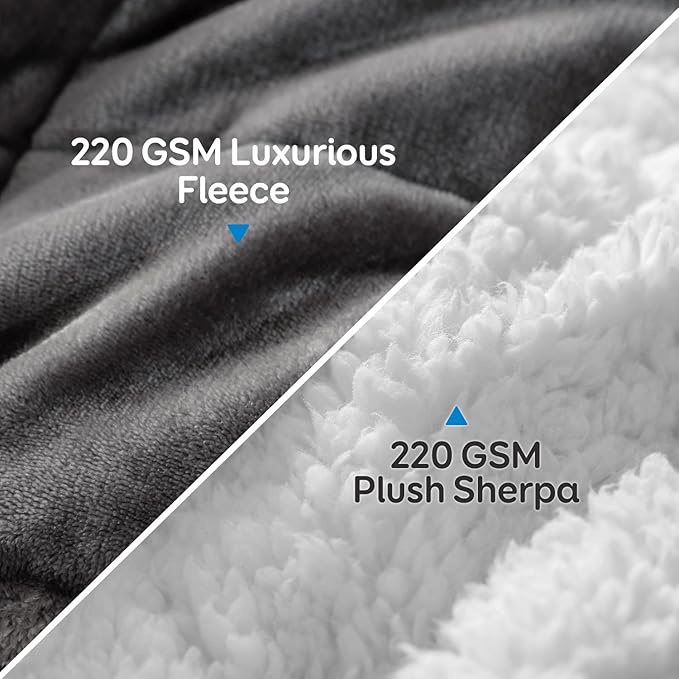 Cottonblue Sherpa Fleece Weighted Blanket 12lbs, Flannel Cozy Plush Bed Throw, Fuzzy Sherpa Flannel Bedding Blankets Throw, Minky Soft Blankets for Sofa Bed, 48 x 72 inches, White Grey