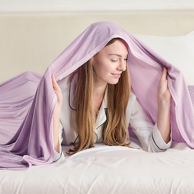 EMME Cooling Throw Blanket for Couch Sofa, Thin Lightweight Summer Blanket, Cold Bed Throws for Hot Sleepers, Double Sided, Keep Body Cool for Kids Adults, Purple