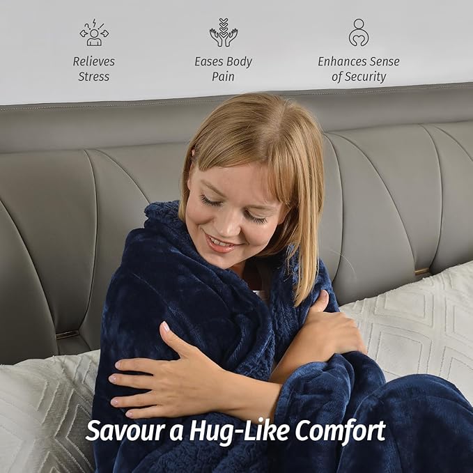 Wemore Sherpa Fleece Weighted Blanket for Adult, 15 lbs Dual Sided Cozy Fluffy Heavy Blanket, Ultra Fuzzy Throw Blanket with Soft Plush Flannel Top, 48 x 72 inches, Navy Blue on Both Sides