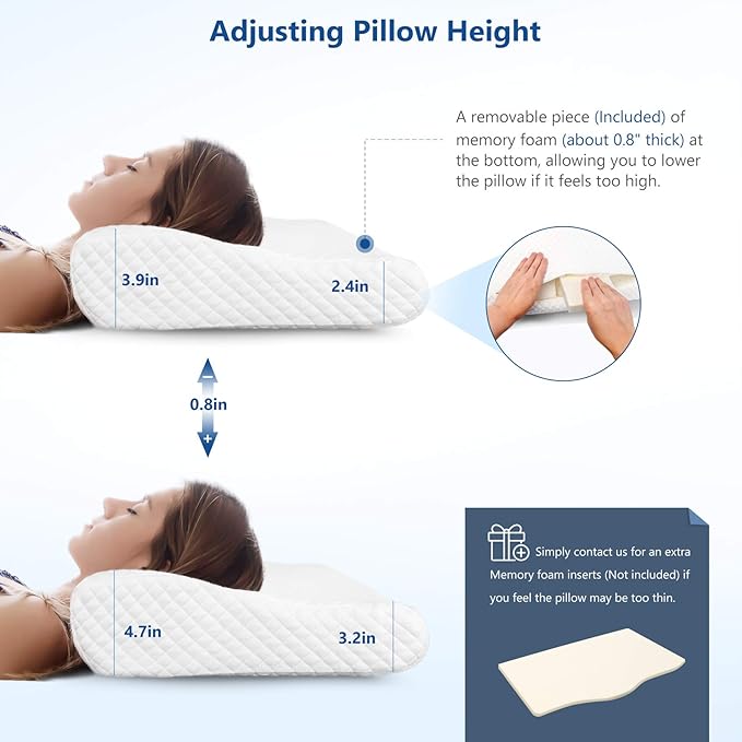 ZAMAT Memory Foam Pillow for Neck Pain Relief, Adjustable Orthopedic Ergonomic Cervical Pillow for Sleeping with Washable Cover, Bed Pillows for Side, Back, Stomach Sleepers