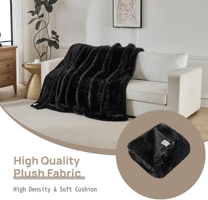 Luxury Fluffy Faux Fur Throw Blanket,Thick Fluffy Fuzzy Cozy Blanket,Plush Blankets for Couch, Sofa, Chair, Bed-Black,50x60
