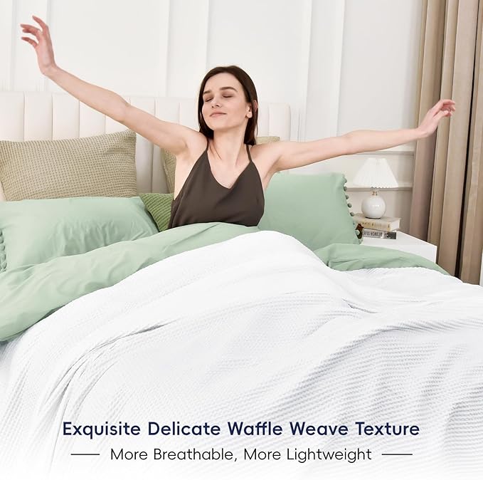 PHF Pre-Washed Cotton Waffle Weave Blanket Throw Size for Couch Bed,Snag Proof Spring Summer Lightweight Breathable,Oeko-TEX Certified,Machine Washable, Home Decor Gift-White