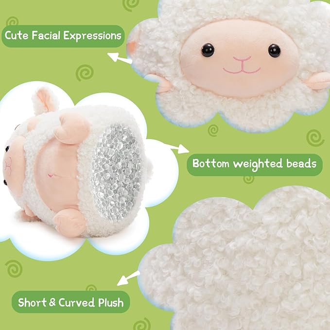 MaoGoLan 14'' Sheep Stuffed Animal Plush Lamb Squishable Throw Pillow for Kids Girls Cute Goat Body Pillow with Uncented Weighted Beads Inside - Christmas Valentine's Day Birthday Gifts