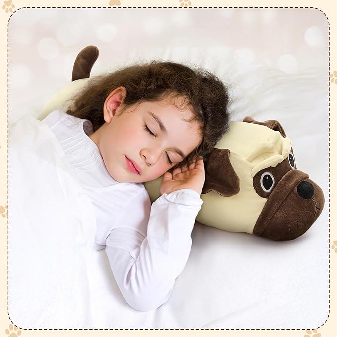 MaoGoLan 21 inch Pug Stuffed Animal Dog Plush Body Pillow for Girls, Beige French Bulldog Stuffy for Kids Christmas Valentine's Day Gift