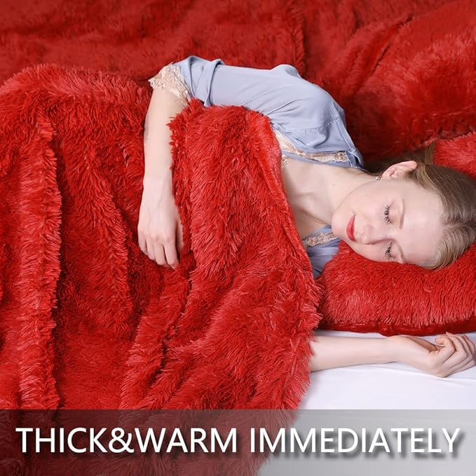 YUSOKI Red Faux Fur Throw Blanket,2 Layers,50" x 60",Soft Fluffy Fuzzy Cozy Blanket for Women Girls Teens Sofa Chair Couch Bed Farmhouse Decrations Photoshoot Props Christmas