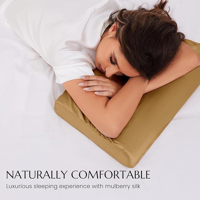 THXSILK 19 Momme 100% Mulberry Silk Pillowcase for Contour Memory Foam Pillow, Cervical Pillow Case, Contour Pillow Case Cover, Pack of 1(Metallic Gold, 20"x12"x3.9"/2.7")
