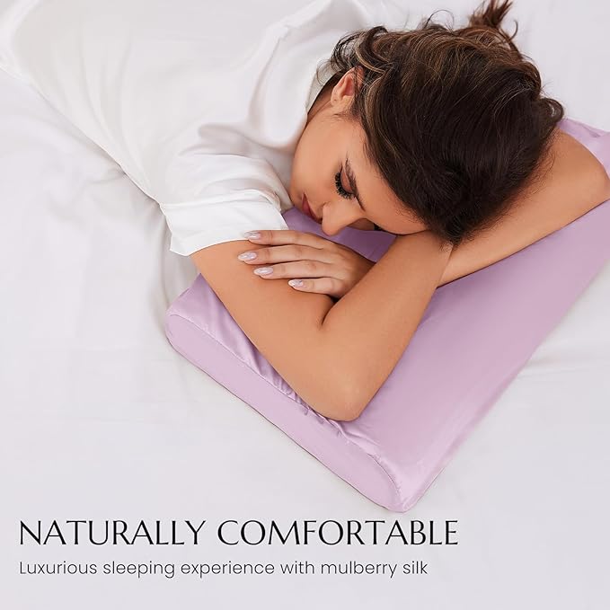 THXSILK 19 Momme 100% Mulberry Silk Pillowcase for Contour Memory Foam Pillow, Contour Pillow Case Cover, Cervical Pillow Case, Pack of 1(Light Purple, 20"x12"x3.9"/2.7")