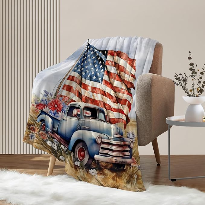 Neatee Living Patriotic Throw Blanket Twin 4th of July Memorial Day Fourth of July American Flag Veteran Blanket Couch Bed Stars Stripe Red White Blue Soft Fleece Blanket Home Decorations 60x80