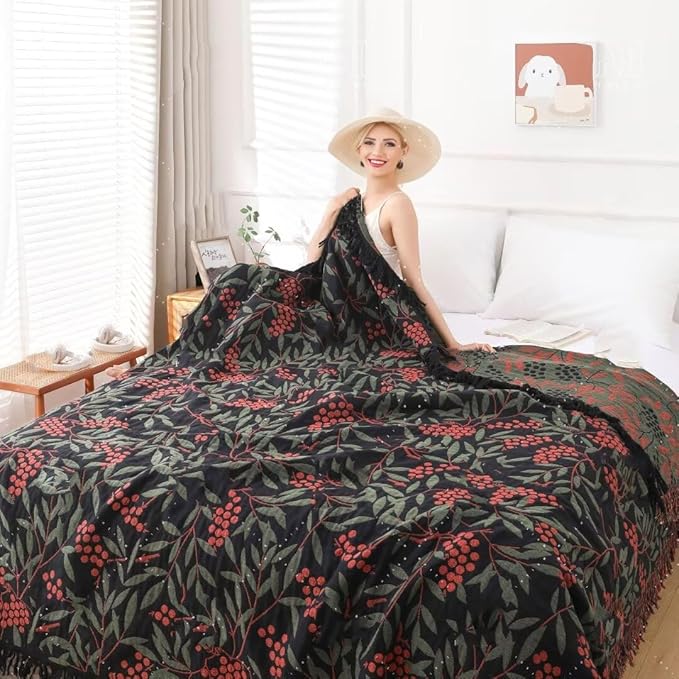 Summer Boho Throw Blankets for Bed Couch All Season Cotton Throw Blankets 80"x90" Premium Knitted Warm Boho King Quilt for Farmhouse Lightweight Decor Blankets Best Gifts for Women