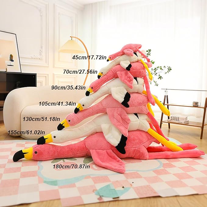 Giant Flamingo Stuffed Animal 70.87in Large Flamingo Plush Pillow Cute Soft Big Long Cuddly Plushie for Kids Adults Birthday Festival Gift Bed Home Decor Cushion White