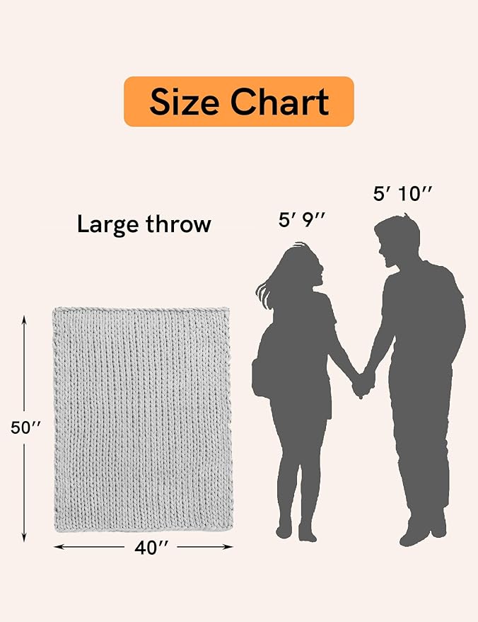 YnM Chunky Throw Blanket, Hand Knitted with Chenille Yarn, Skin Friendly, Ventilated and Breathable, Machine Washable, Home Décor Piece for Couch, Sofa and Bed (Glacier Grey, 40x50 Inch)
