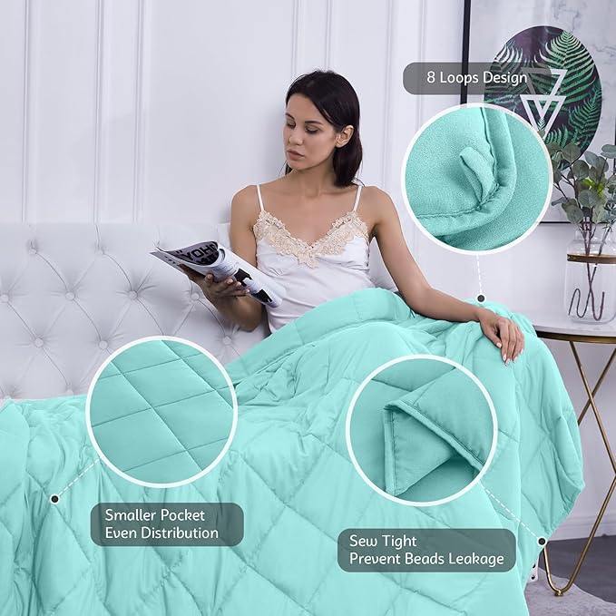 L'AGRATY Weighted Blanket - 60"x80" 15lbs Cooling Breathable Heavy Blanket Microfiber Material with Glass Beads for Adult All-Season Summer Fall Winter Soft Thick Comfort