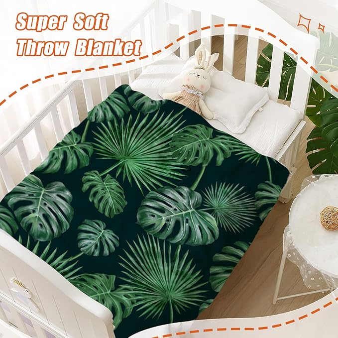 YeeJu Tropical Baby Throw Blanket Small Green Plant Leaf Blanket for Toddler Swaddle Pet Crib Kids Soft Fuzzy Plush Fleece Blankets and Throws Spring Summer Decorative Gift Blanket 30x40