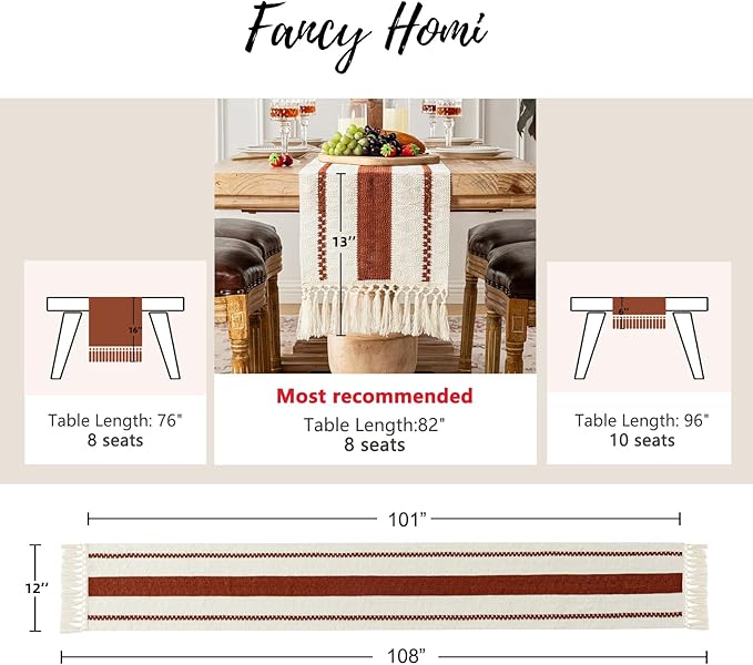 Fancy Homi Rust Table Runner 108 Inches Long Boho Macrame Table Runner for Home Decor, Terracotta Farmhouse Table Runners with Tassels for Party Rustic Bridal Shower Dining Decor 12x108 Inches