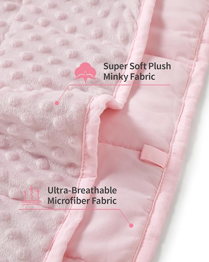 Mr. Sandman Weighted Blanket 2LBS 20 x 30 Inches, Minky Dots Heavy Blanket with Glass Beads, Soft and Cooling for School and Home, Pink