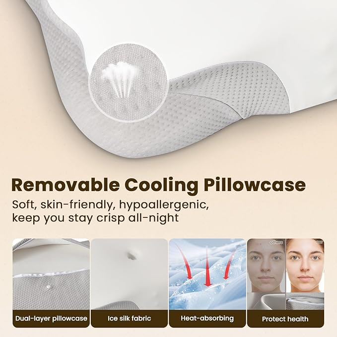 Cervical Pillow for Neck Pain Relief, Memory Foam Pillows for Sleeping, Ergonomic Orthopedic Pillow with Cooling Pillowcase, Contour Neck Support Pillow for Side, Back and Stomach Sleepers