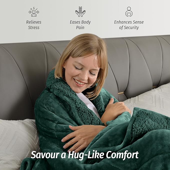 Wemore Sherpa Fleece Weighted Blanket for Adult, 20 lbs Dual Sided Cozy Fluffy Heavy Blanket, Ultra Fuzzy Throw Blanket with Soft Plush Flannel Top, 60 x 80 inches, Green on Both Sides