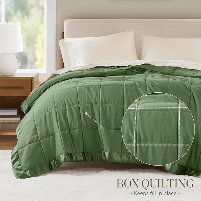 Madison Park King Blanket Quilted Microfiber, Satin Binding, 3M Scotchgard Moisture Wicking Treatment, Soft and Lightweight Summer Blanket for Couch, Windom, King, Green
