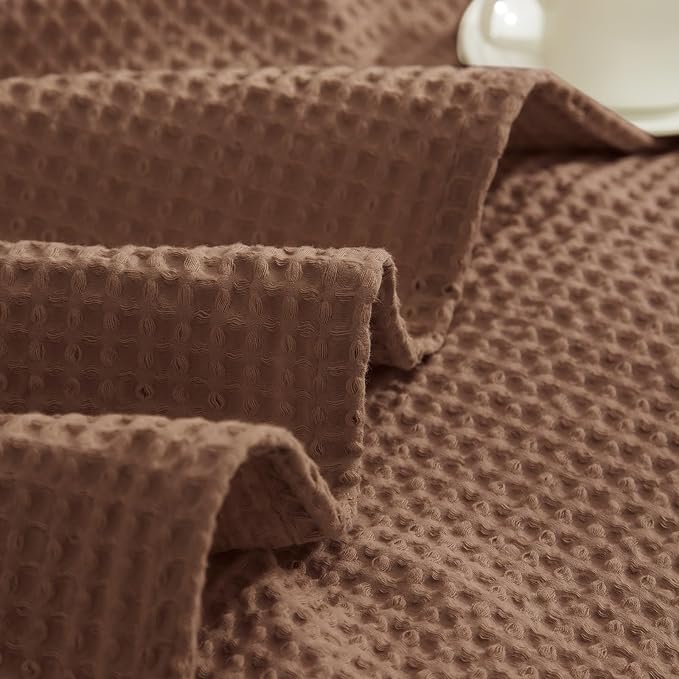 PHF Pre-Washed Cotton Waffle Weave Blanket Throw Size for Couch Bed,Snag Proof Spring Summer Lightweight Breathable,Oeko-TEX Certified,Machine Washable, Home Decor Gift,Cappuccino