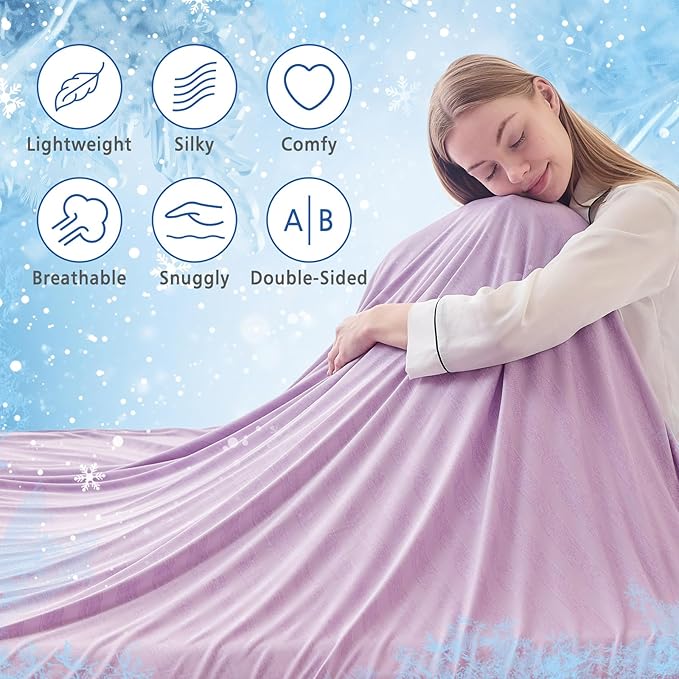 EMME Cooling Blankets for Hot Sleepers, Summer Blanket Twin/Full Size for Bed, Thin Light Throw Blanket for Couch Sofa, Double-Sided Keep Body Cool, Cold Blankets Night Sweats, Purple