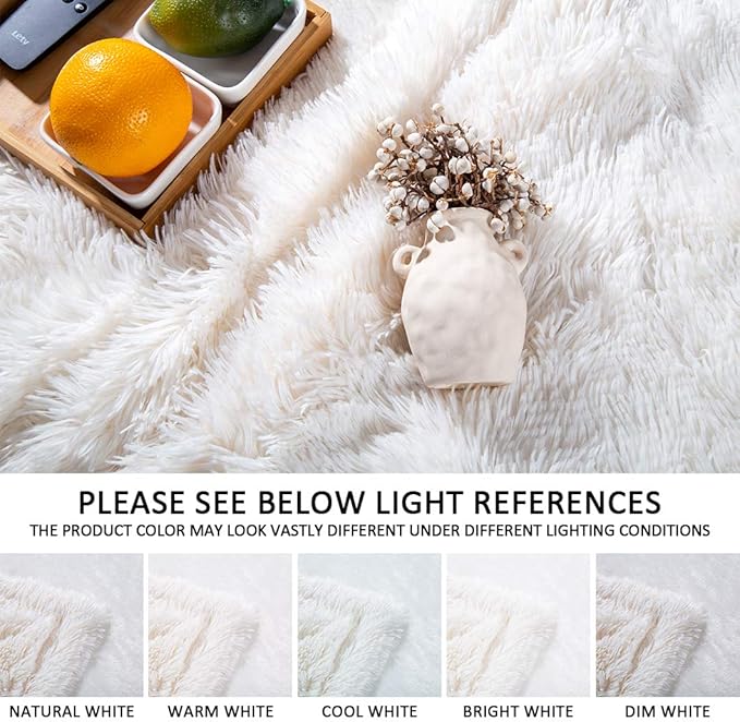 YUSOKI Long Faux Fur Throw Blanket for Sofa Couch,2 Layers,2.1lb,All Ages,Home Decoration, (Cream White,50" x 60")