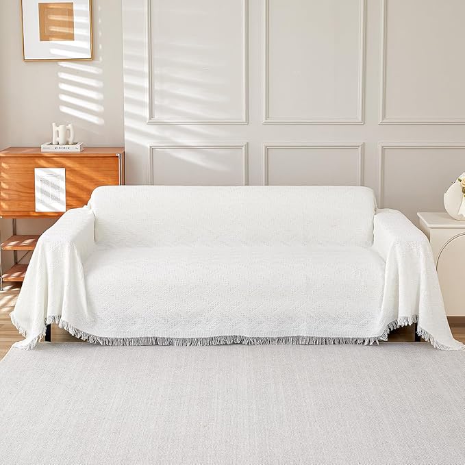 AIVIA Armless Loveseat Cover Sheet Blanket, Anti Slip Throw Cushion Covers for 2 Seater Armless Couches, Love-Seat Furniture Decor Slipcovers Protector for Dogs Cats (71” x 91” White)