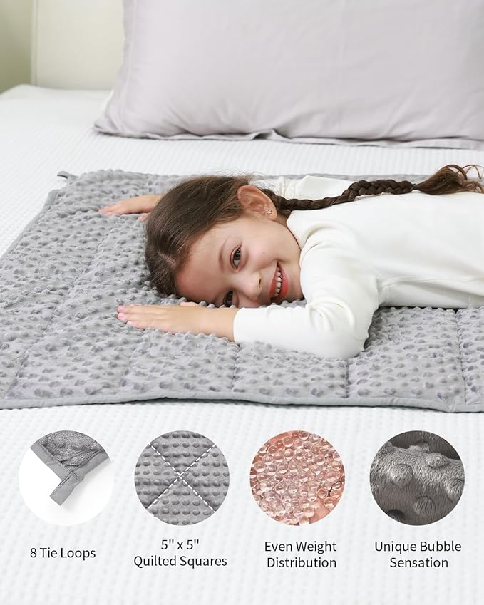 Mr. Sandman Weighted Blanket 3LBS 36 x 48 Inches, Minky Dots Heavy Blanket with Glass Beads, Soft and Cooling for School and Home, Grey