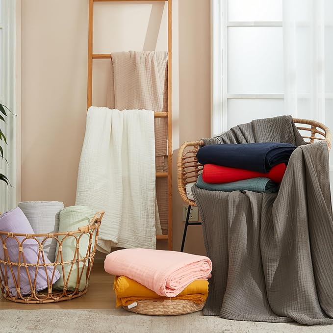 EMME Cotton Throw Blanket - 100% Muslin Soft, Breathable Gauze - All Season, Pre-Washed - Orange Rust, 55"x75"