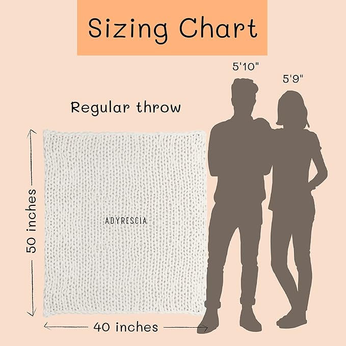 Adyrescia Chunky Knit Blanket Throw | 100% Hand Knit with Jumbo Chenille Yarn (40"x50", Cream White)