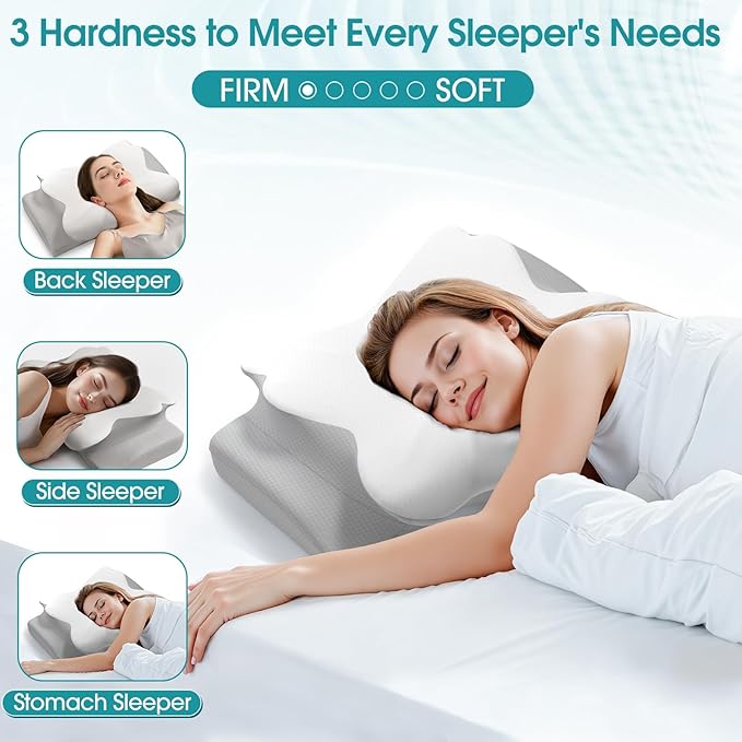 Cervical Pillow for Neck and Shoulder Support, Contour Memory Foam Pillow for Sleeping, Ergonomic Bed Pillow for Side, Back, Stomach Sleepers with Breathable Pillowcase (Queen, Firm)